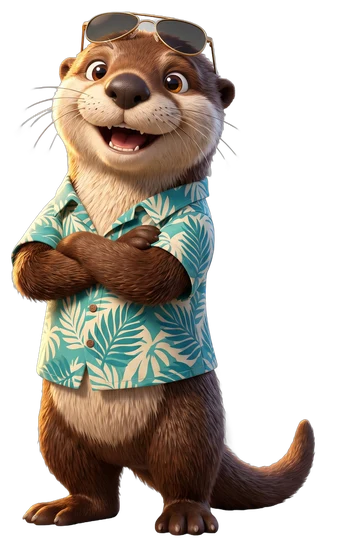 Otto the otter with arms crossed, aviators up